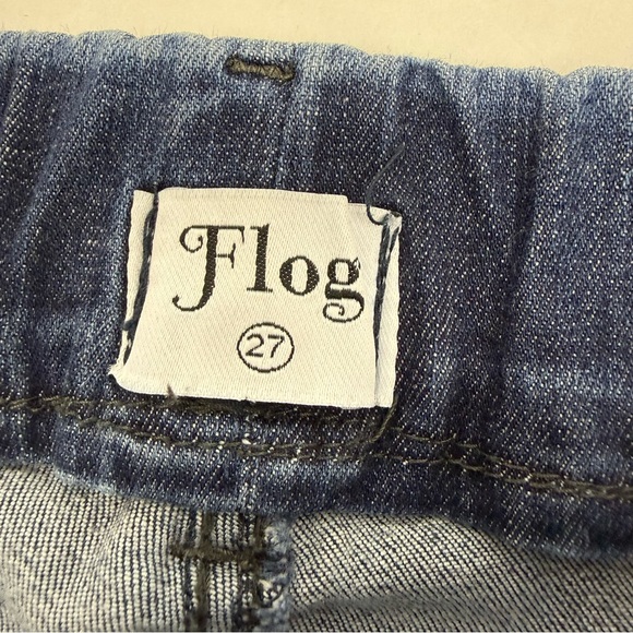 Bevy Flog Amanda Denim High Rise Straight Wide Leg Pull On Jeans Raw Hem Blue - Picture 12 of 14